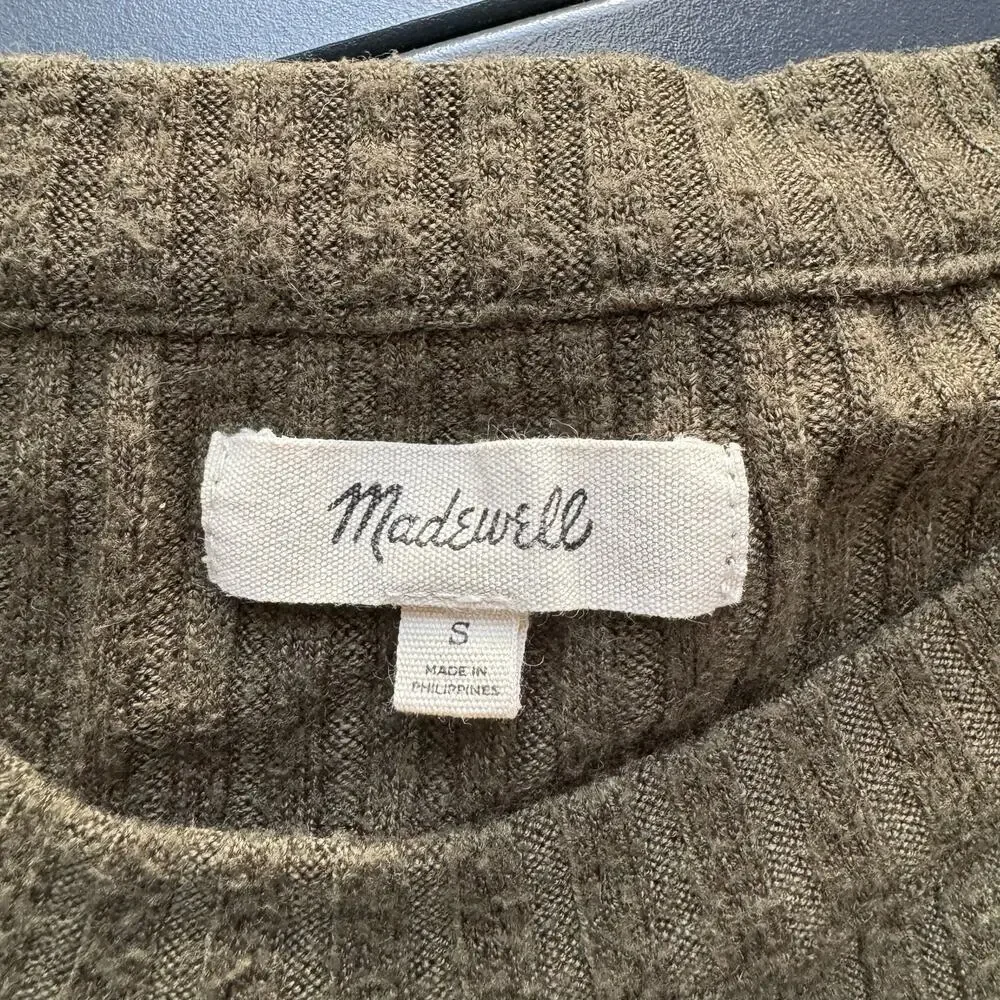 Madewell Ribbed Olive Green Sweater Cozy Knit Top Viscose Soft Relaxed Fit Small